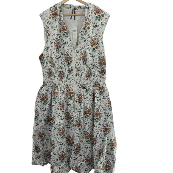 Anthropologie White Floral The Tommie Zip Front 100% Cotton Dress Size 3x Plus - Picture 1 of 11